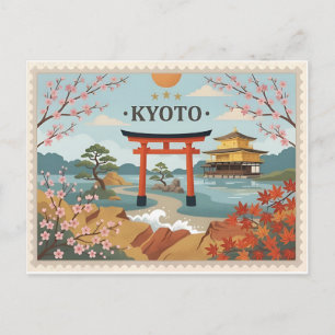 Tarjeta postal de viaje vintage Kyoto Japón