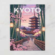 Tarjeta postal de viaje vintage | Kyoto Japón