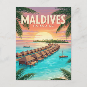 Tarjeta postal de viaje vintage Maldivas
