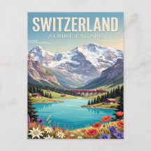 Tarjeta postal de viaje vintage | Suiza