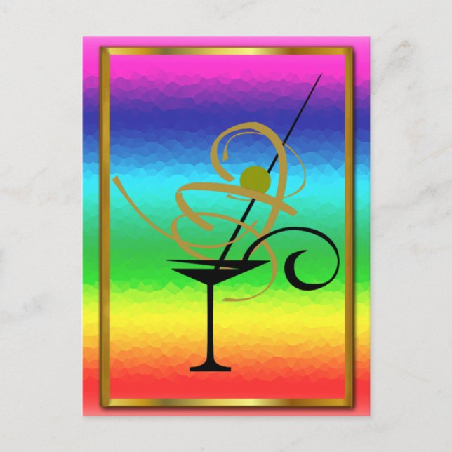 TARJETA POSTAL DE VIDRIO DE ORO fiesta RAINBOW MAR (Anverso)