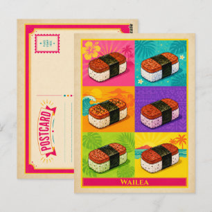 Tarjeta postal de Wailea Hawaii Musubi Arte Pop Vi