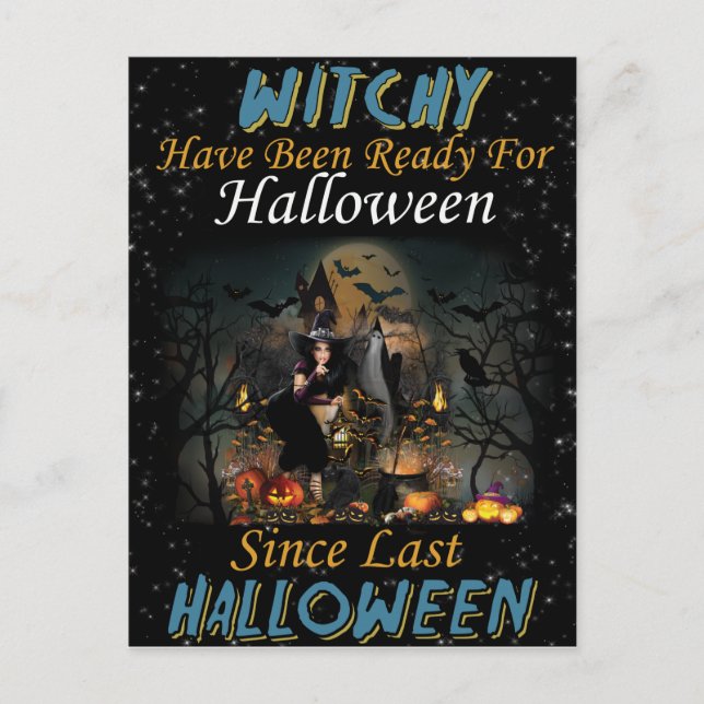 Tarjeta postal de Whitchy que dice Feliz Halloween (Anverso)