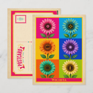 Tarjeta Postal de Wichita Kansas Girasol Vintage P