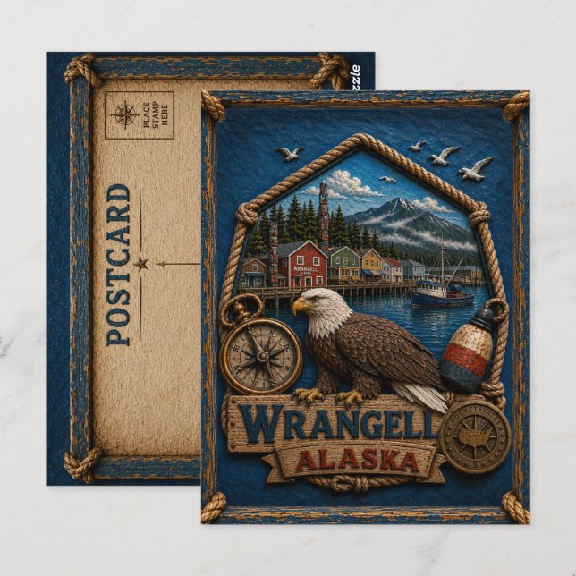 Tarjeta postal de Wrangell Alaska Viaje Vintage (Anverso / Reverso)