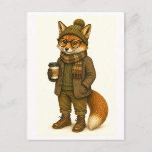 Tarjeta postal de zorro hipster