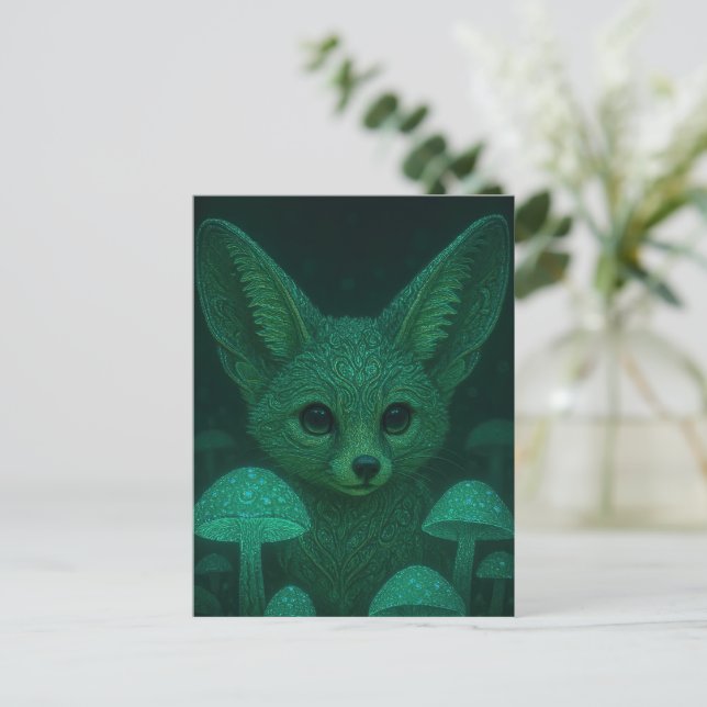 Tarjeta postal de zorro místico | Hongo luminoso F (Anverso de pie)