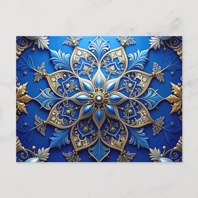 Tarjeta Postal Decorativa de Fiesta de Oro Azul (Anverso)