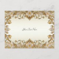 Tarjeta Postal Decorativa de Flores Blancas Dorada
