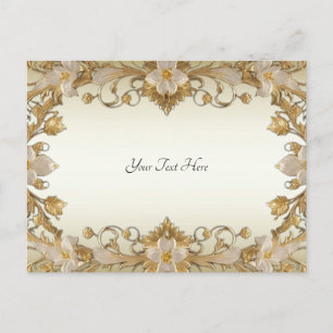 Tarjeta Postal Decorativa de Flores Blancas Dorada