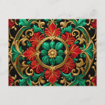Tarjeta postal decorativa de Navidad verde roja