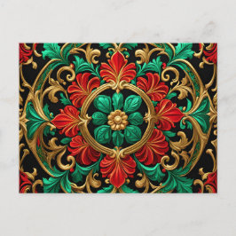Tarjeta postal decorativa de Navidad verde roja
