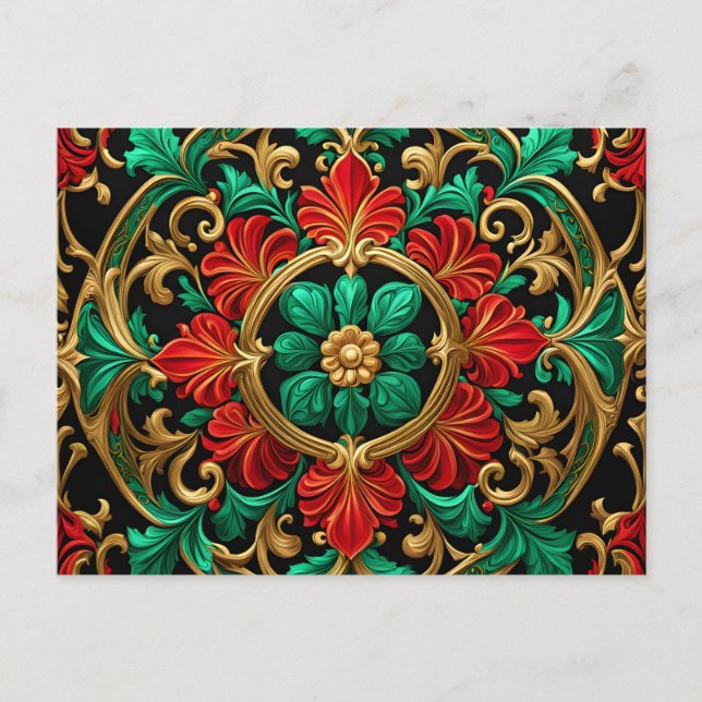 Tarjeta postal decorativa de Navidad verde roja (Anverso)