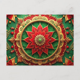 Tarjeta postal decorativa navideña roja y verde