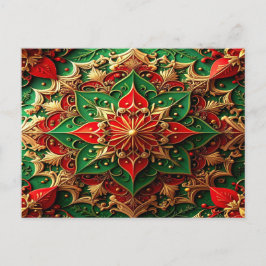 Tarjeta postal decorativa navideña verde roja