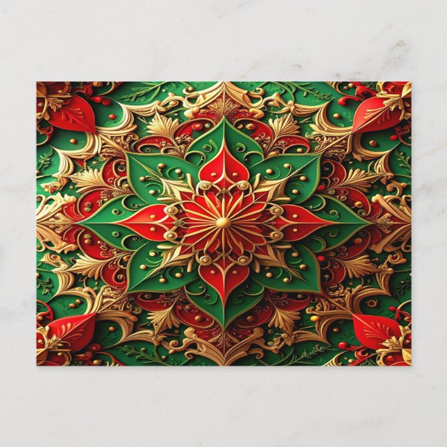 Tarjeta postal decorativa navideña verde roja (Anverso)