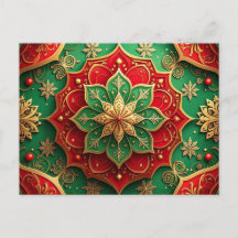Tarjeta postal decorativa navideña verde roja