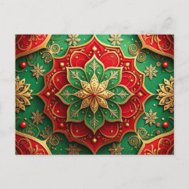 Tarjeta postal decorativa navideña verde roja