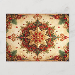 Tarjeta postal decorativa navideña verde roja