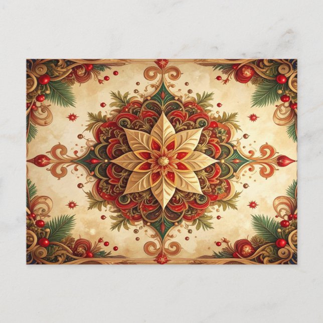 Tarjeta postal decorativa navideña verde roja (Anverso)