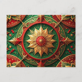 Tarjeta postal decorativa navideña verde roja