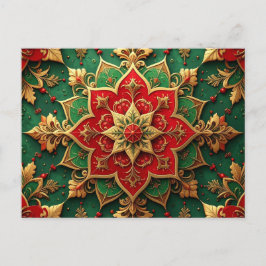 Tarjeta postal decorativa navideña verde roja