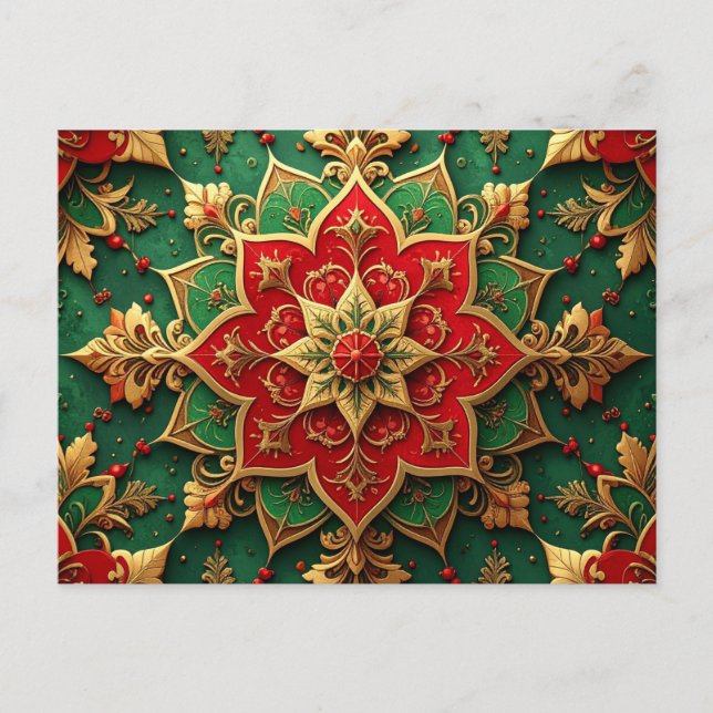 Tarjeta postal decorativa navideña verde roja (Anverso)