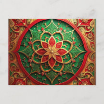Tarjeta postal decorativa navideña verde roja