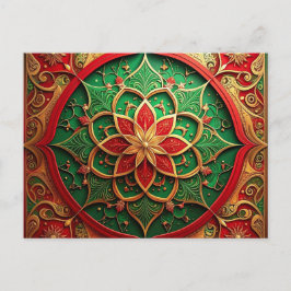 Tarjeta postal decorativa navideña verde roja