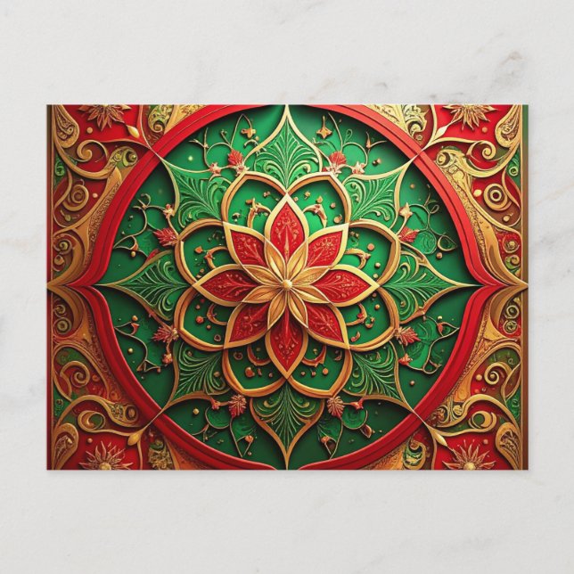 Tarjeta postal decorativa navideña verde roja (Anverso)
