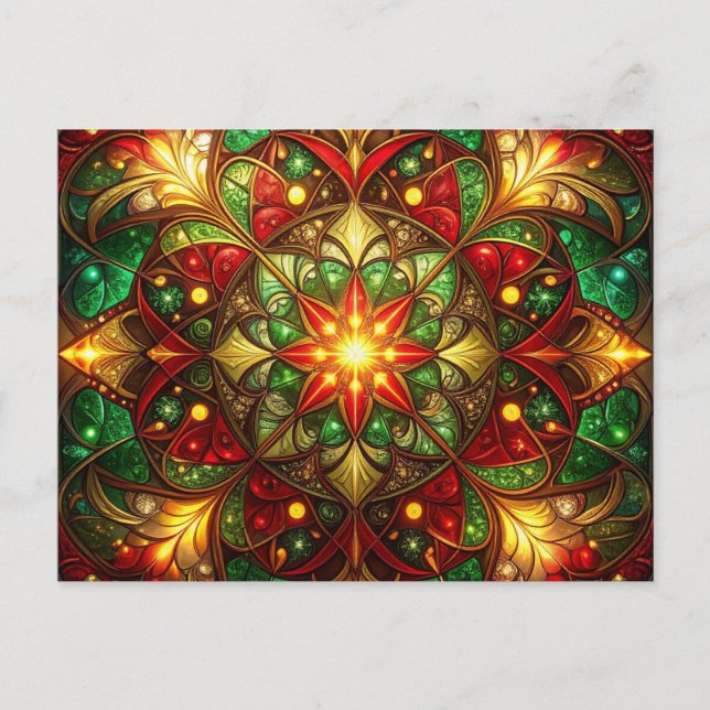 Tarjeta postal decorativa roja verde de Navidad (Anverso)