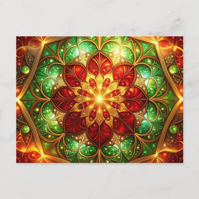 Tarjeta postal decorativa roja verde de Navidad (Anverso)