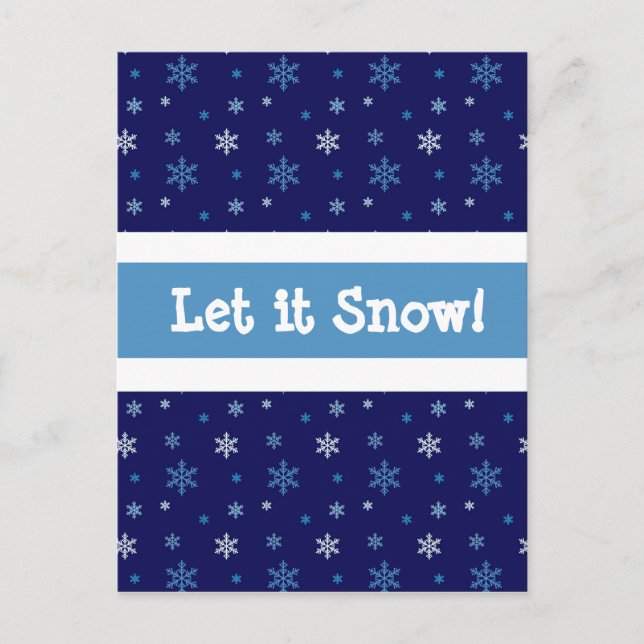 Tarjeta postal "Deja que nieve" Copo de nieve azul (Anverso)