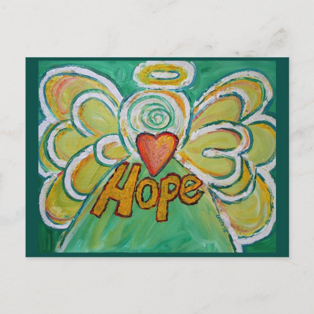 Tarjeta postal del ángel de la palabra Esperanza (Anverso)