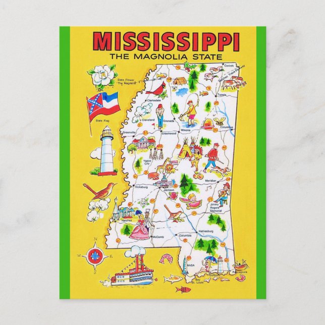 Tarjeta postal del antiguo mapa de Mississippi (Anverso)
