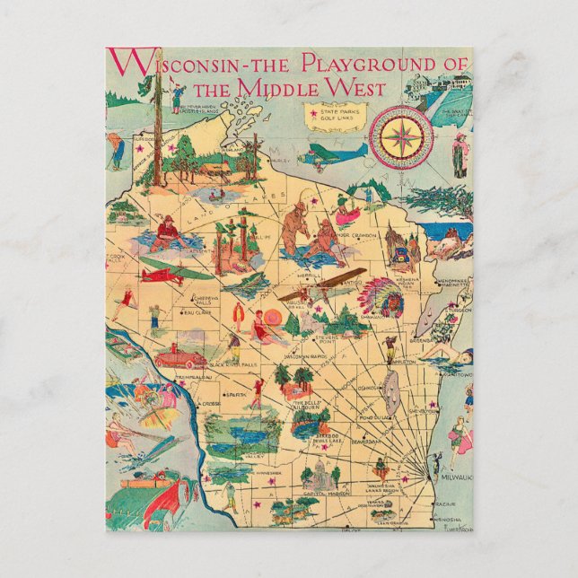 Tarjeta postal del antiguo mapa de Wisconsin (Anverso)