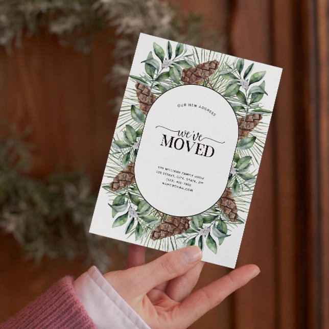 Tarjeta postal del anuncio de la conífera de invie (Celebrate the new beginning with this festive 'We've Moved" postcard!
)