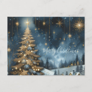 tarjeta postal del árbol de Navidad y noche estrel