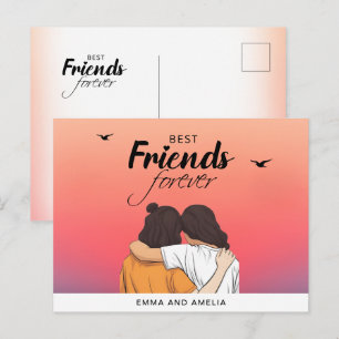 Tarjeta postal del atardecer de BFF colorida con c