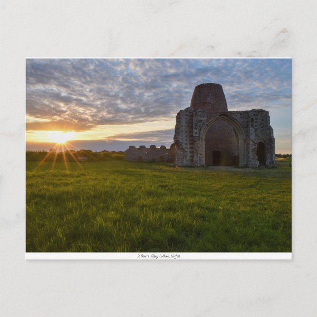 Tarjeta postal del atardecer de la Abadía de St Be (Anverso)