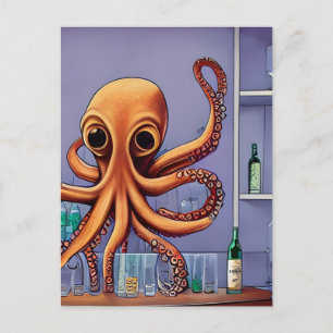 Tarjeta postal del barman pulpo