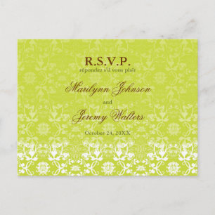 Tarjeta postal del Boda Damask Swirls Lace Lime RS