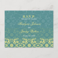 Tarjeta postal del Boda Damask Swirls Lace Peacock