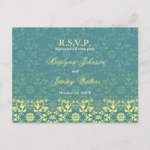 Tarjeta postal del Boda Damask Swirls Lace Peacock