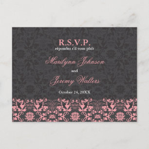 Tarjeta postal del Boda de Damask Swirls Lace Char