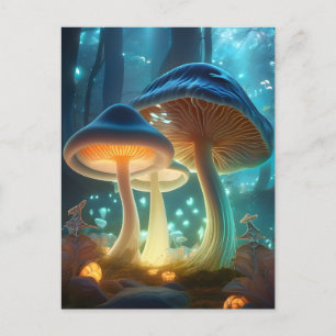 Tarjeta postal del bosque de hongos de fantasía