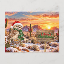 Tarjeta postal del búho del desierto de Navidad