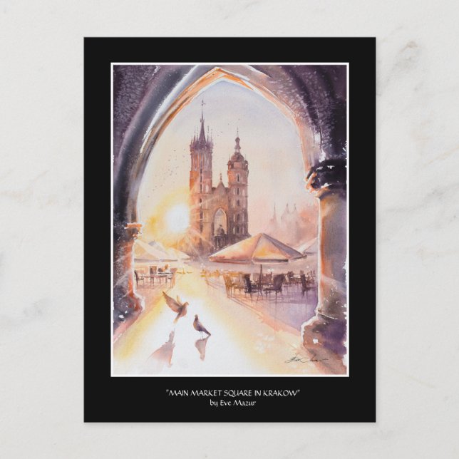 Tarjeta postal del casco antiguo de Cracovia pinta (Anverso)