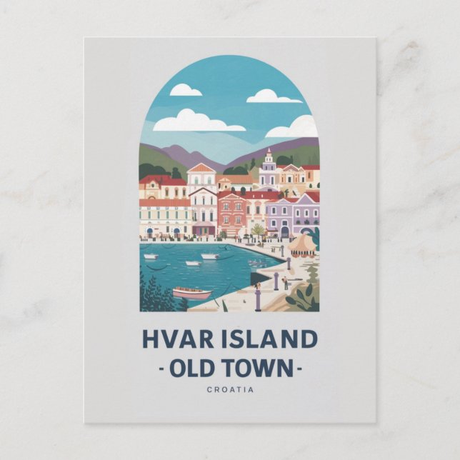 Tarjeta postal del casco antiguo de la isla de Hva (Anverso)