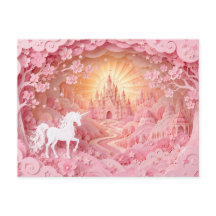 Tarjeta Postal del Castillo Rosa Unicornio